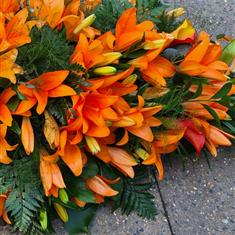 Full  orange lily coffin spray 3ft 