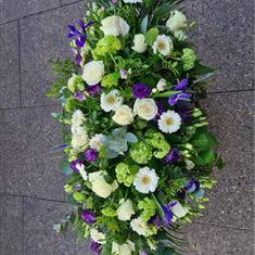 Lime green, pruple and white coffin spray 